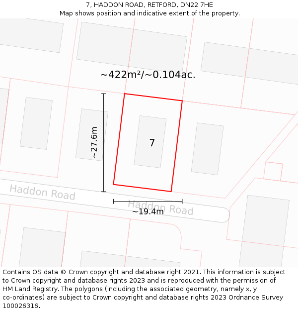 7, HADDON ROAD, RETFORD, DN22 7HE: Plot and title map