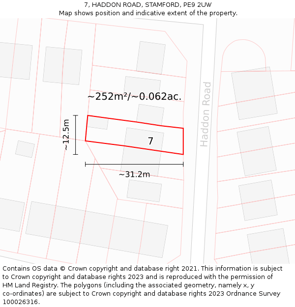 7, HADDON ROAD, STAMFORD, PE9 2UW: Plot and title map