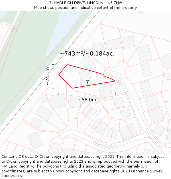 7, HADLEIGH DRIVE, LINCOLN, LN6 7HW: Plot and title map