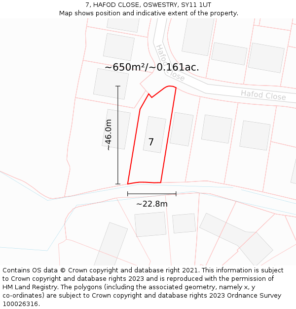 7, HAFOD CLOSE, OSWESTRY, SY11 1UT: Plot and title map