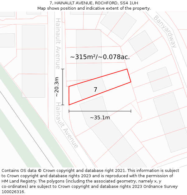 7, HAINAULT AVENUE, ROCHFORD, SS4 1UH: Plot and title map