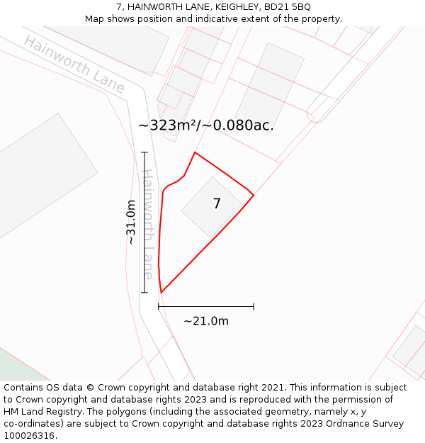 7, HAINWORTH LANE, KEIGHLEY, BD21 5BQ: Plot and title map