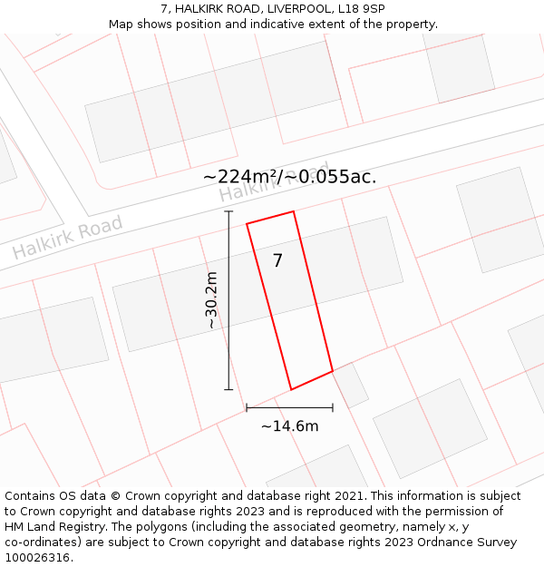 7, HALKIRK ROAD, LIVERPOOL, L18 9SP: Plot and title map