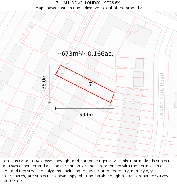 7, HALL DRIVE, LONDON, SE26 6XL: Plot and title map
