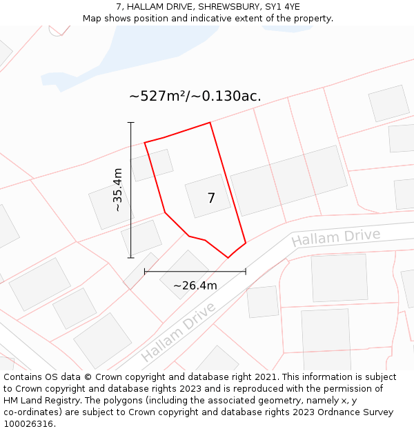 7, HALLAM DRIVE, SHREWSBURY, SY1 4YE: Plot and title map