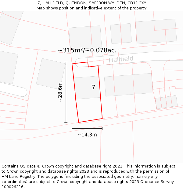 7, HALLFIELD, QUENDON, SAFFRON WALDEN, CB11 3XY: Plot and title map