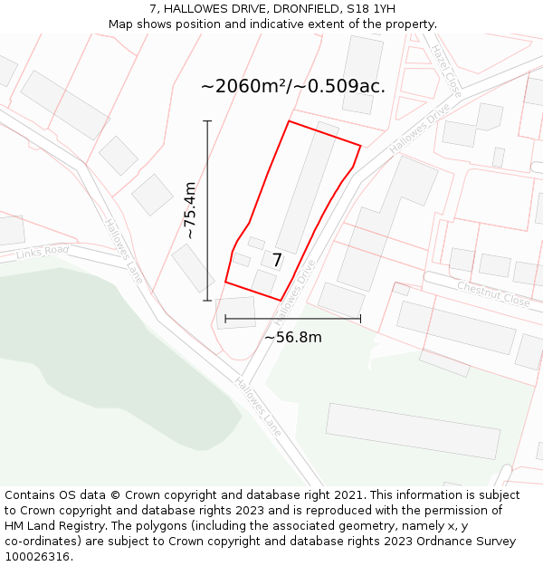 7, HALLOWES DRIVE, DRONFIELD, S18 1YH: Plot and title map