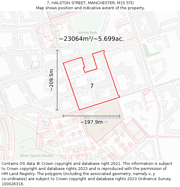 7, HALSTON STREET, MANCHESTER, M15 5TD: Plot and title map