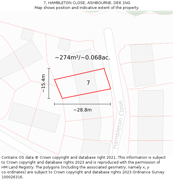 7, HAMBLETON CLOSE, ASHBOURNE, DE6 1NG: Plot and title map