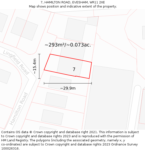 7, HAMILTON ROAD, EVESHAM, WR11 2XE: Plot and title map