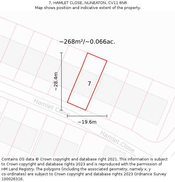 7, HAMLET CLOSE, NUNEATON, CV11 6NR: Plot and title map