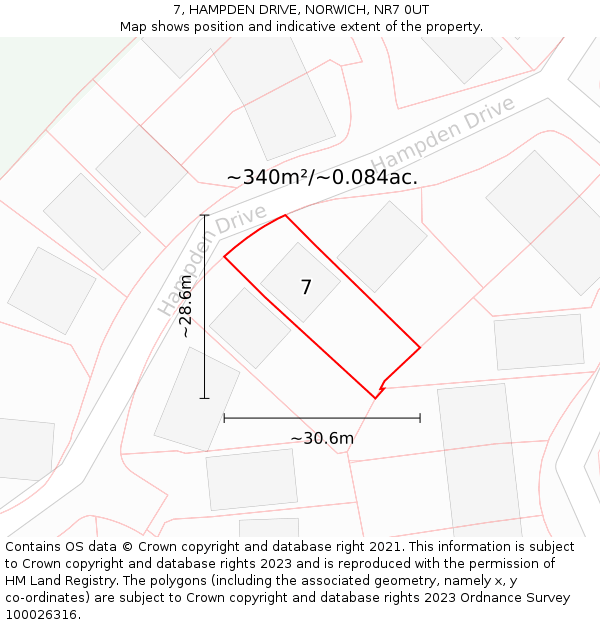 7, HAMPDEN DRIVE, NORWICH, NR7 0UT: Plot and title map