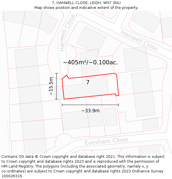 7, HANWELL CLOSE, LEIGH, WN7 3NU: Plot and title map