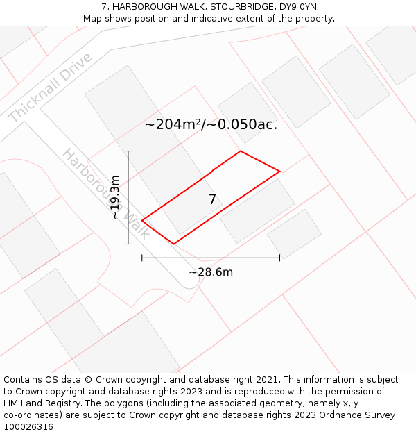 7, HARBOROUGH WALK, STOURBRIDGE, DY9 0YN: Plot and title map