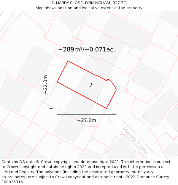 7, HARBY CLOSE, BIRMINGHAM, B37 7GJ: Plot and title map