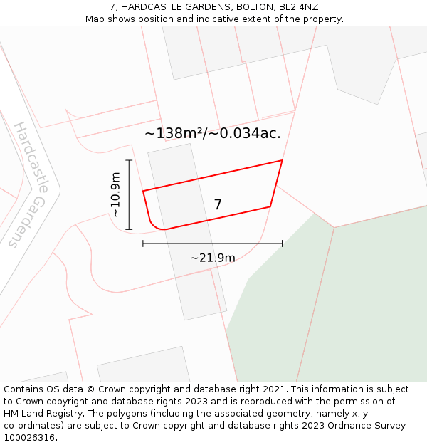 7, HARDCASTLE GARDENS, BOLTON, BL2 4NZ: Plot and title map