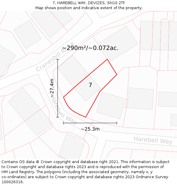 7, HAREBELL WAY, DEVIZES, SN10 2TF: Plot and title map