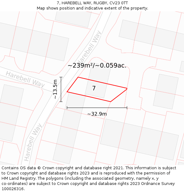 7, HAREBELL WAY, RUGBY, CV23 0TT: Plot and title map