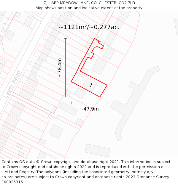 7, HARP MEADOW LANE, COLCHESTER, CO2 7LB: Plot and title map