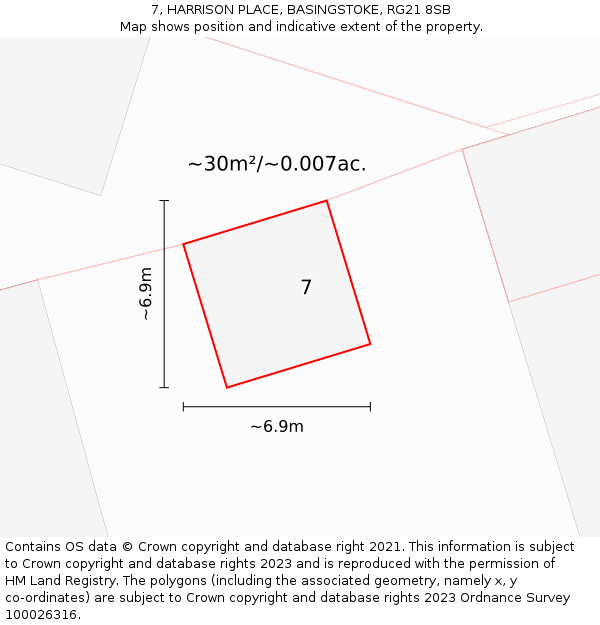 7, HARRISON PLACE, BASINGSTOKE, RG21 8SB: Plot and title map