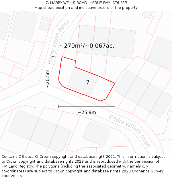 7, HARRY WELLS ROAD, HERNE BAY, CT6 8FB: Plot and title map