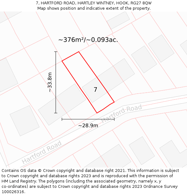 7, HARTFORD ROAD, HARTLEY WINTNEY, HOOK, RG27 8QW: Plot and title map