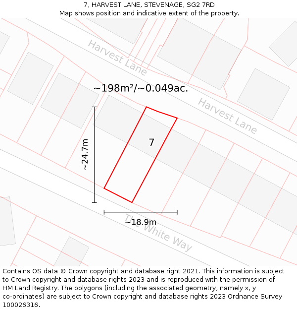 7, HARVEST LANE, STEVENAGE, SG2 7RD: Plot and title map