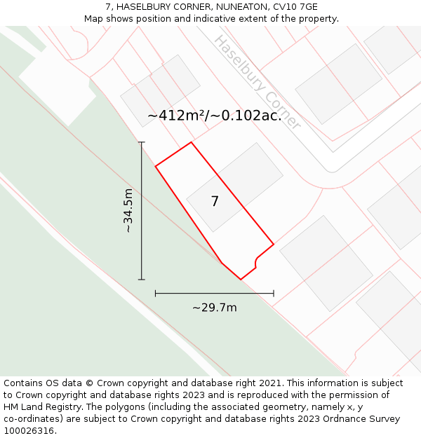 7, HASELBURY CORNER, NUNEATON, CV10 7GE: Plot and title map