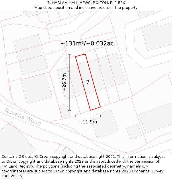 7, HASLAM HALL MEWS, BOLTON, BL1 5EX: Plot and title map