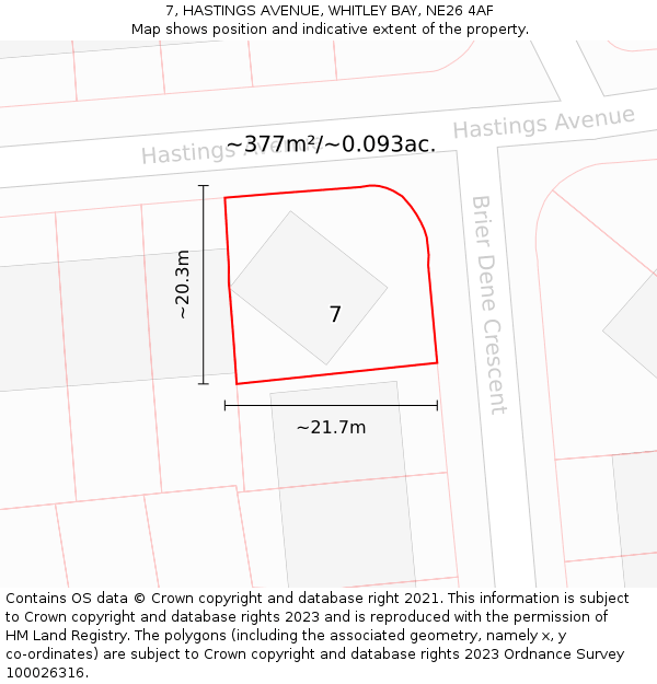 7, HASTINGS AVENUE, WHITLEY BAY, NE26 4AF: Plot and title map