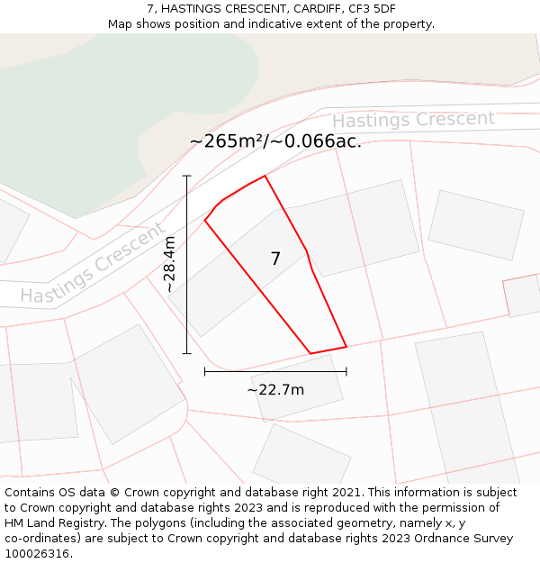 7, HASTINGS CRESCENT, CARDIFF, CF3 5DF: Plot and title map