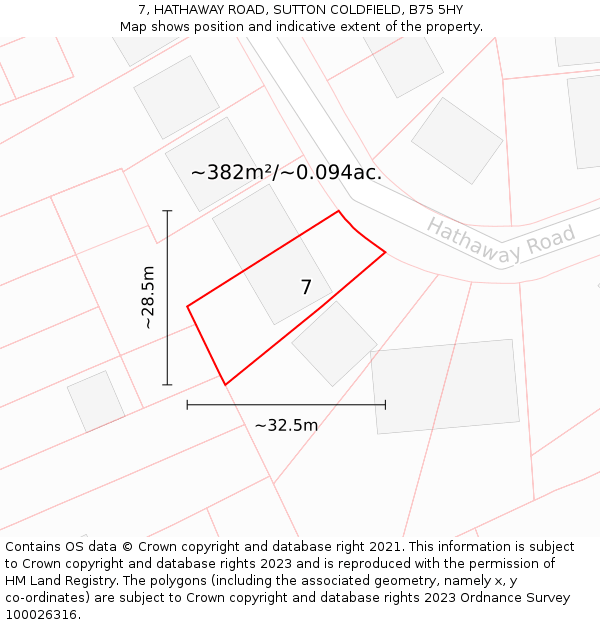 7, HATHAWAY ROAD, SUTTON COLDFIELD, B75 5HY: Plot and title map