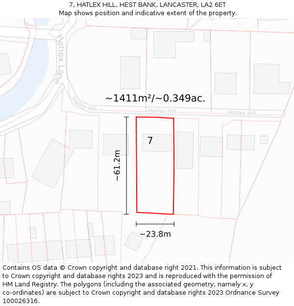 7, HATLEX HILL, HEST BANK, LANCASTER, LA2 6ET: Plot and title map