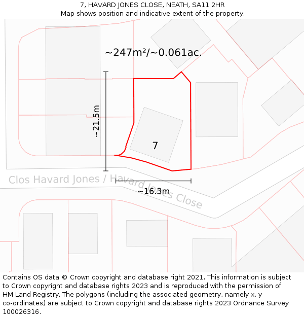 7, HAVARD JONES CLOSE, NEATH, SA11 2HR: Plot and title map