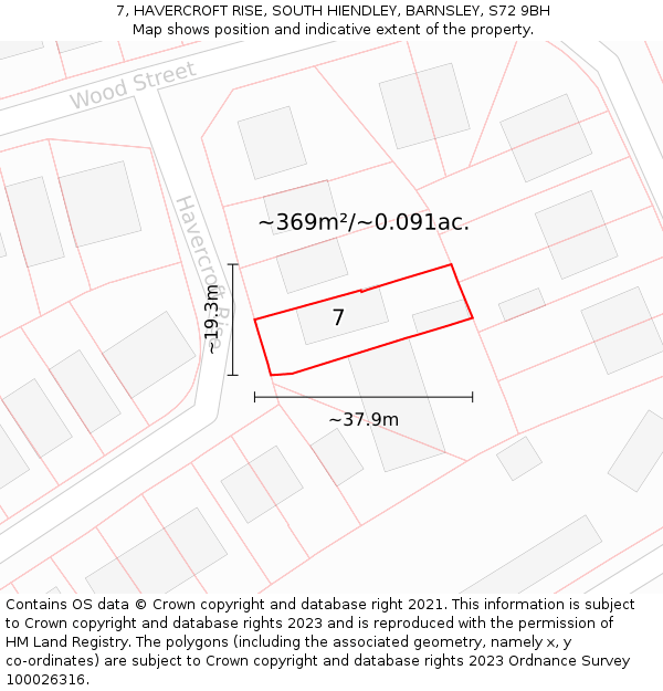 7, HAVERCROFT RISE, SOUTH HIENDLEY, BARNSLEY, S72 9BH: Plot and title map