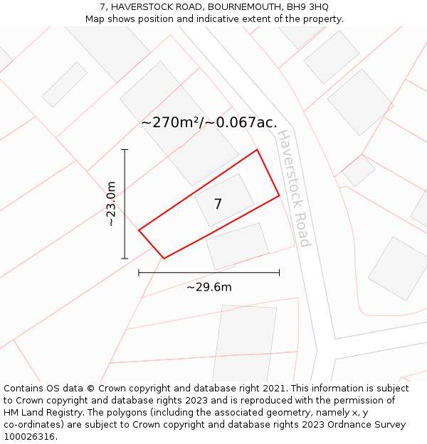 7, HAVERSTOCK ROAD, BOURNEMOUTH, BH9 3HQ: Plot and title map