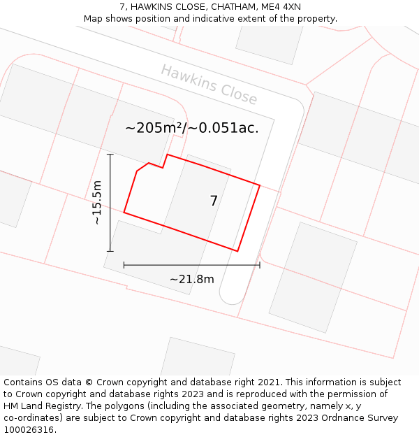 7, HAWKINS CLOSE, CHATHAM, ME4 4XN: Plot and title map