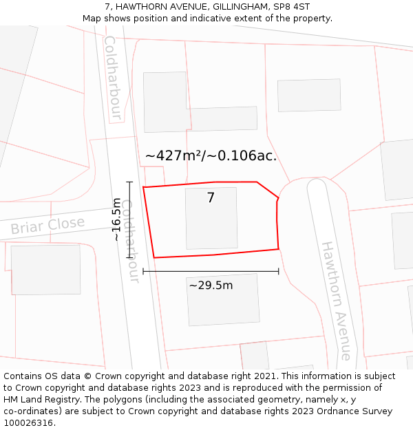 7, HAWTHORN AVENUE, GILLINGHAM, SP8 4ST: Plot and title map