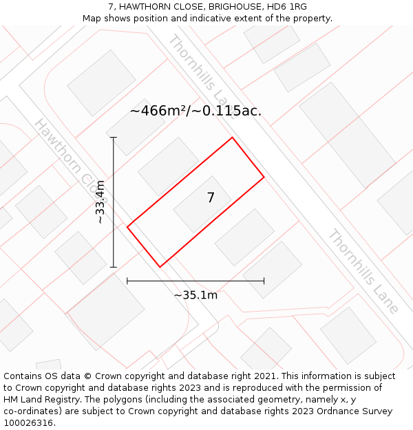 7, HAWTHORN CLOSE, BRIGHOUSE, HD6 1RG: Plot and title map