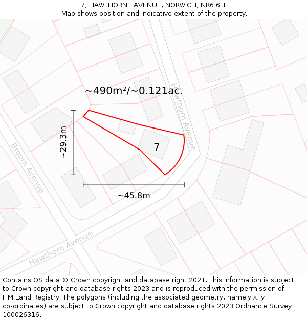 7, HAWTHORNE AVENUE, NORWICH, NR6 6LE: Plot and title map