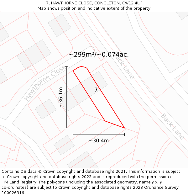 7, HAWTHORNE CLOSE, CONGLETON, CW12 4UF: Plot and title map