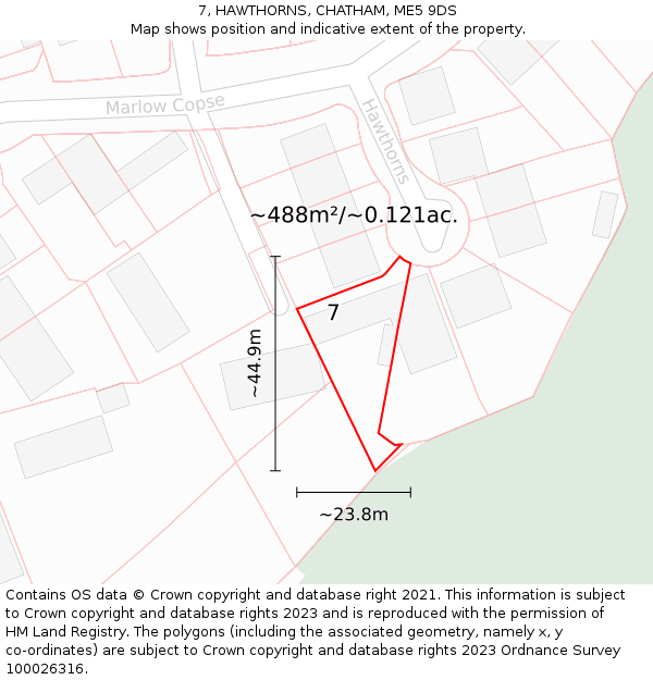 7, HAWTHORNS, CHATHAM, ME5 9DS: Plot and title map