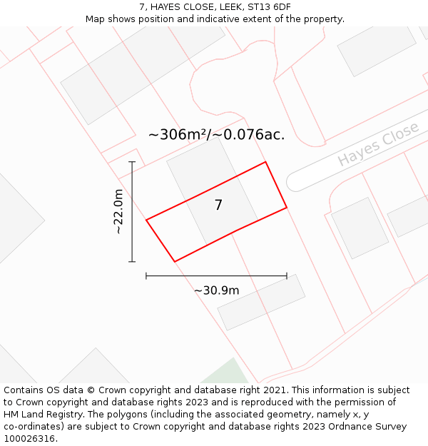 7, HAYES CLOSE, LEEK, ST13 6DF: Plot and title map