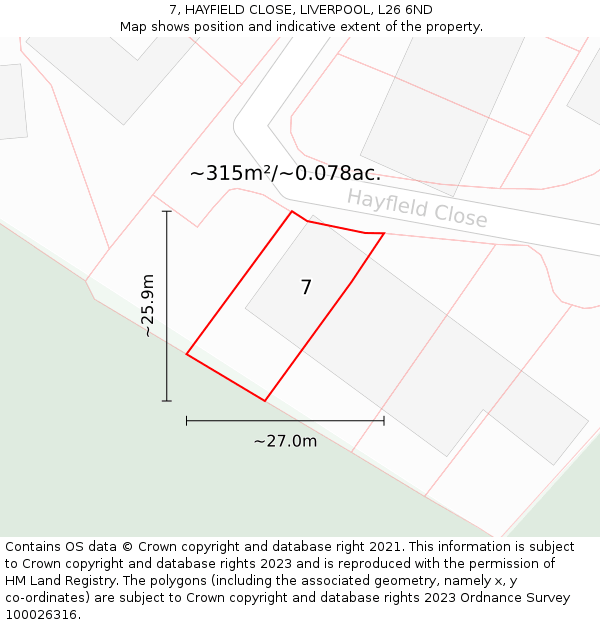 7, HAYFIELD CLOSE, LIVERPOOL, L26 6ND: Plot and title map
