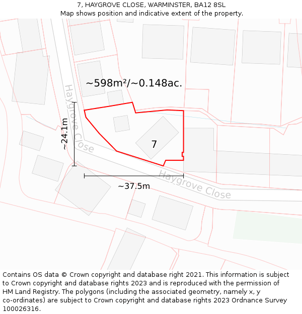 7, HAYGROVE CLOSE, WARMINSTER, BA12 8SL: Plot and title map