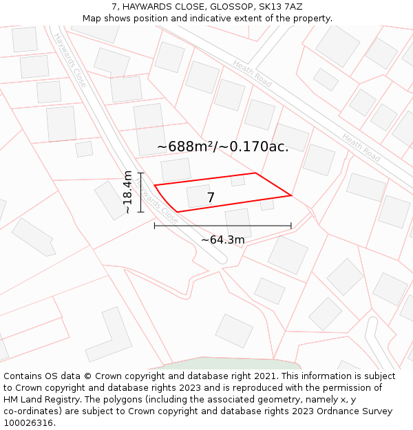 7, HAYWARDS CLOSE, GLOSSOP, SK13 7AZ: Plot and title map