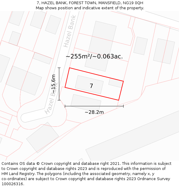 7, HAZEL BANK, FOREST TOWN, MANSFIELD, NG19 0QH: Plot and title map