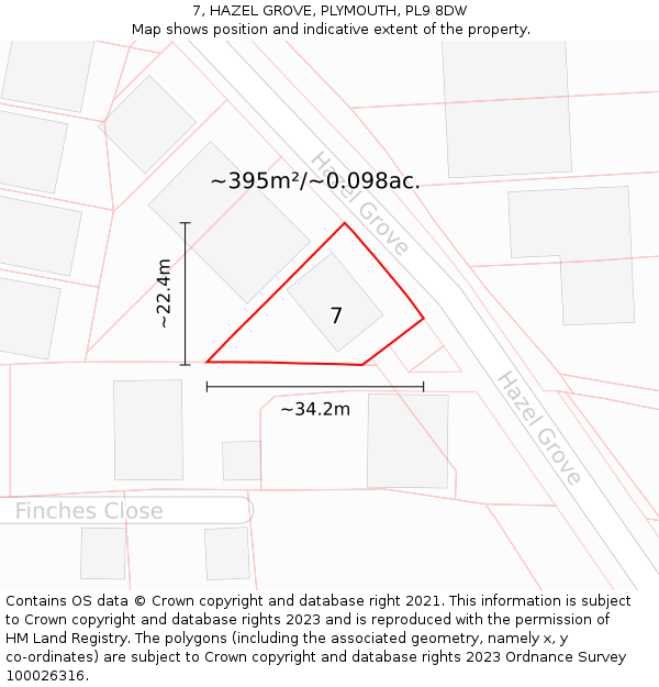 7, HAZEL GROVE, PLYMOUTH, PL9 8DW: Plot and title map