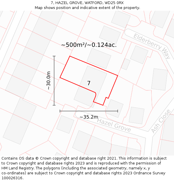 7, HAZEL GROVE, WATFORD, WD25 0RX: Plot and title map