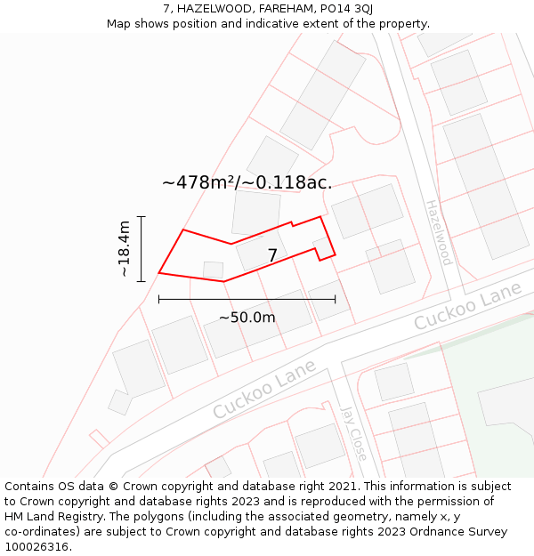 7, HAZELWOOD, FAREHAM, PO14 3QJ: Plot and title map